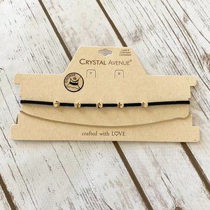 New Crystal Avenue Women's Black Suede Choker Necklace With Gold Chain Attached